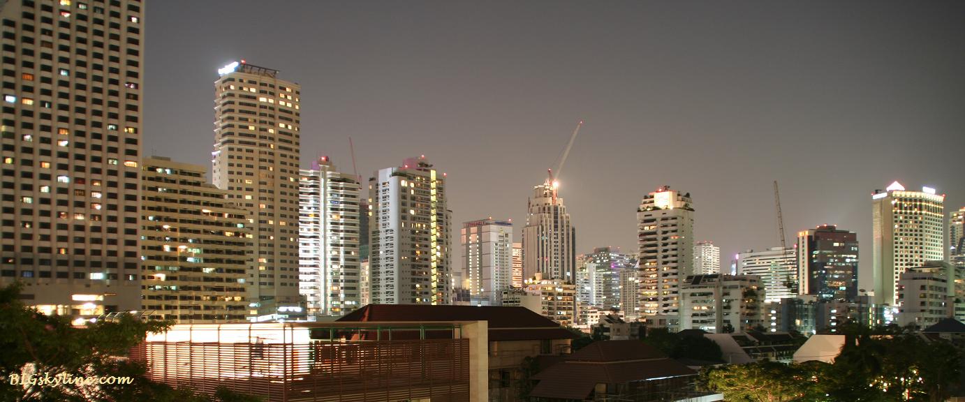 The city of Bangkok's cityscape at night