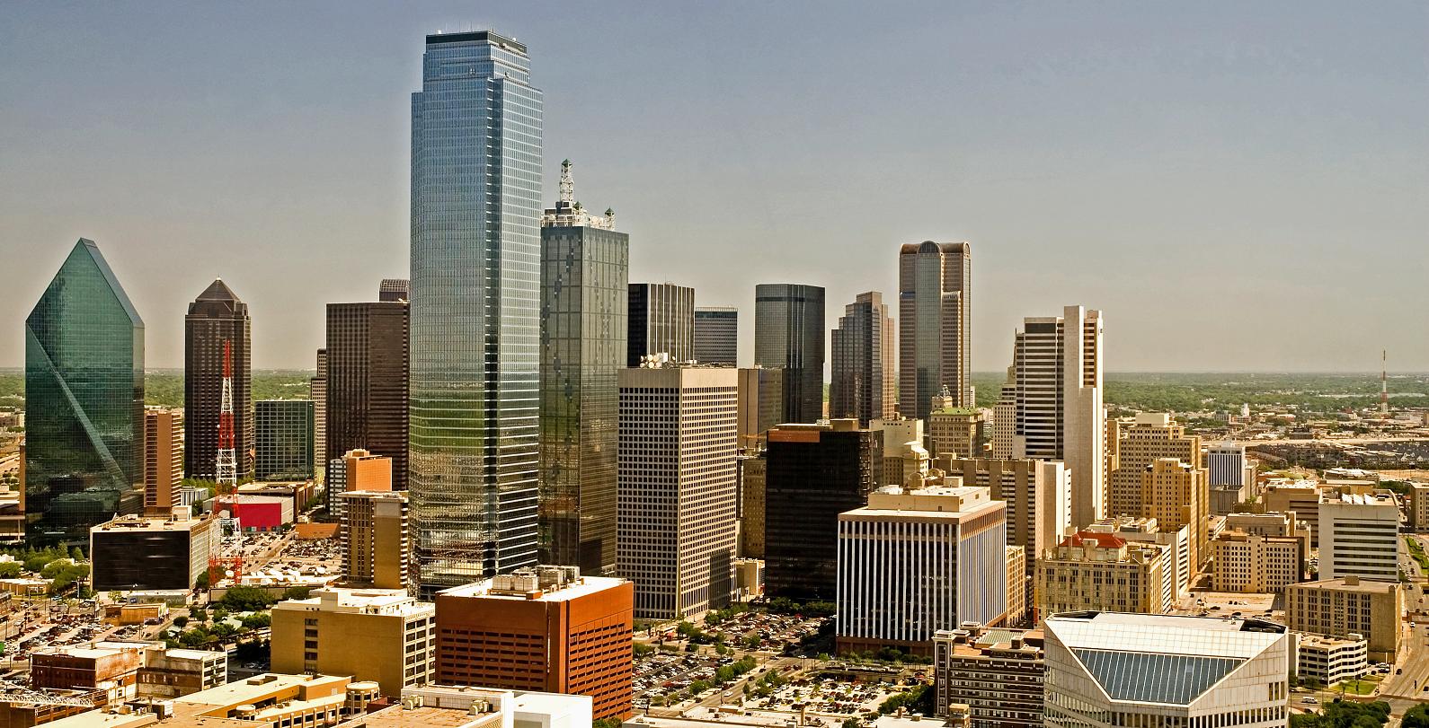Closer view of Dallas' skyline