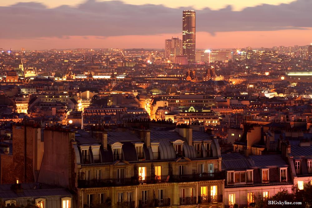 The skyline in Paris, France at night