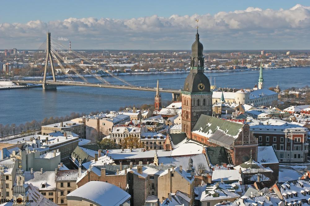 Riga`s Skyline After Snow